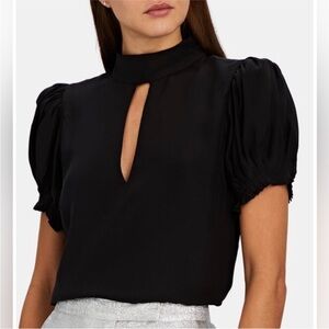 FRAME Keyhole Neck Silk Party Top in Black S|P MSRP $345